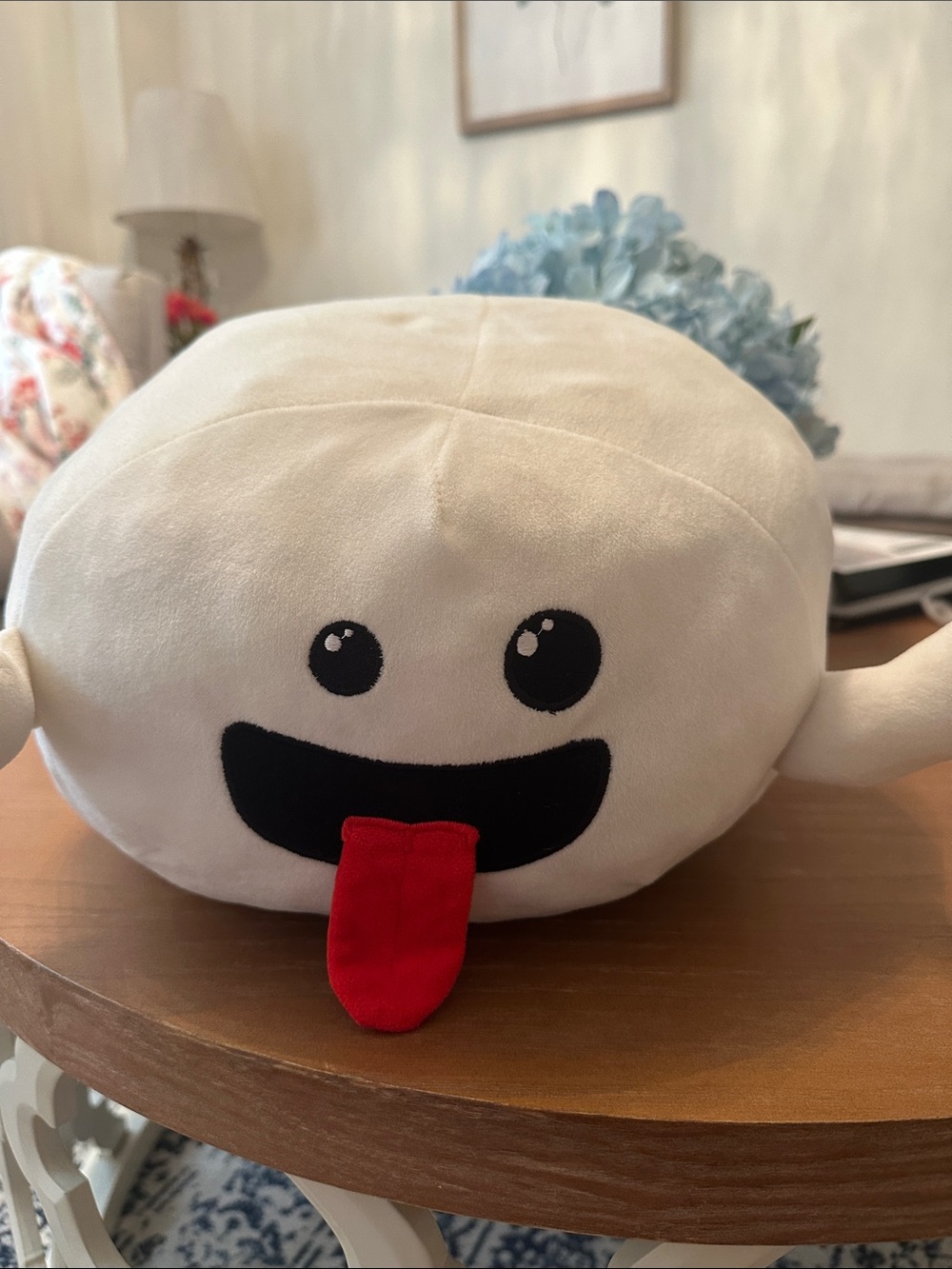Ghost Plush Emoji Tongue-Out Decorative Pillow - Cream